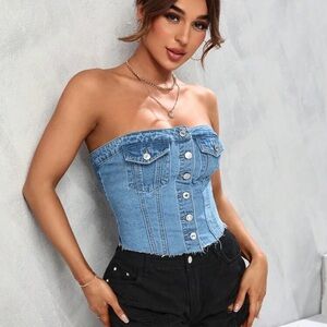 SHEIN Blue Denim Strapless Top
